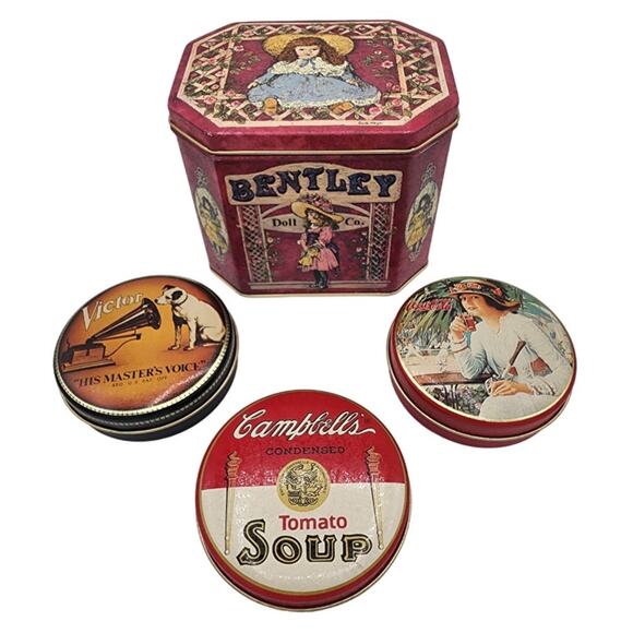 Bristolware Other - Bentley Doll Co, Victor, Campbell's Tomato Soup, Coca-Cola Tin Boxes Bristolware